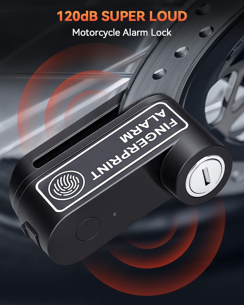 YBLNTEK Motorcycle Disc Brake Lock with Alarm, Fingerprint Anti-Theft Motorcycle Lock Rechargeable, 7mm Pin Disc Locks with 5ft Reminder Cable for Motorbike Scooter Bikes - Image 3